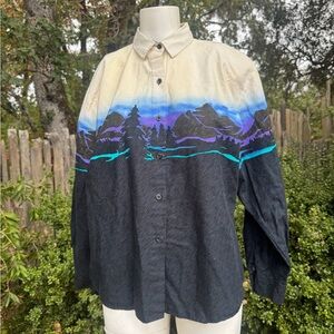 Vintage Western Mountain Landscape Button-Up Shirt